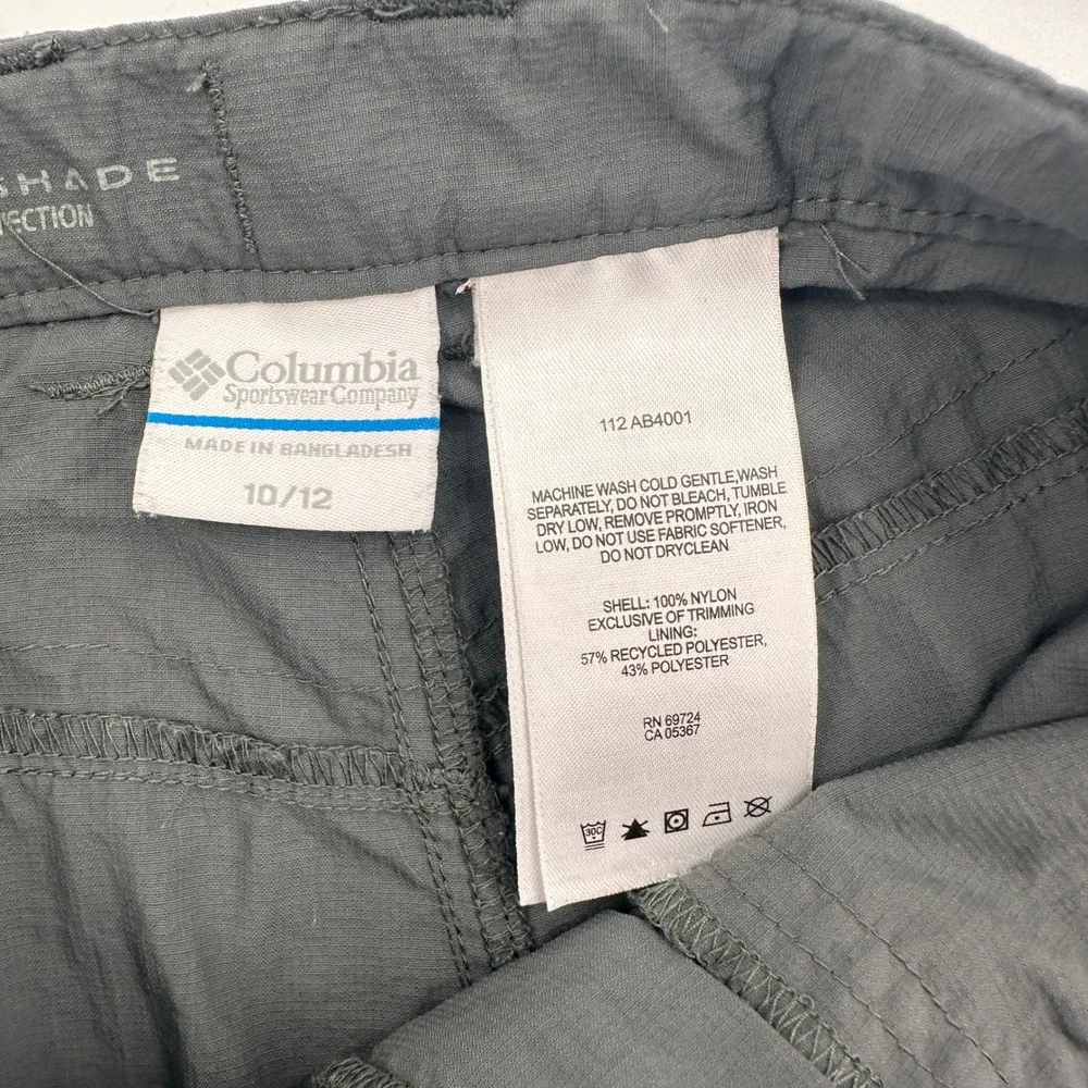 Columbia Kids Silver Ridge Cargo Shorts Grey Nylon Hiking Sun Protection 10/12